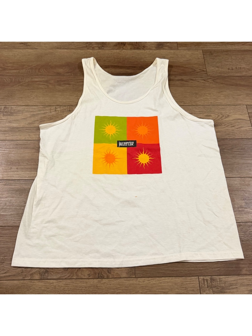 Vtg 90s Jazzercise Four Suns Graphic Workout Tank Top